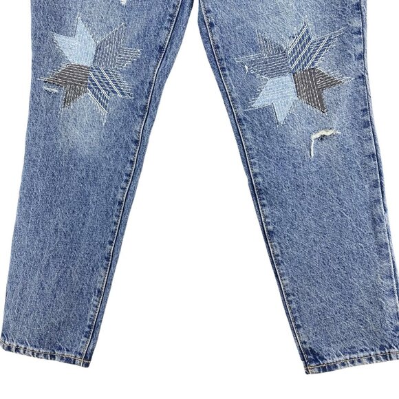 Old Navy Womens Denim Jeans Size 4 Distressed High Rise Straight Leg Cotton Blue - Picture 5 of 11